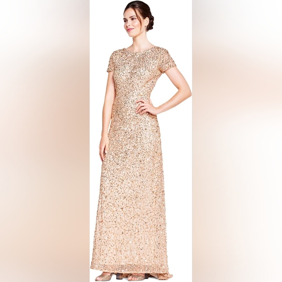 NWT Adrianna Papell Womens Short-Sleeve All Over Sequin Gown, SZ 12 - Picture 3 of 10